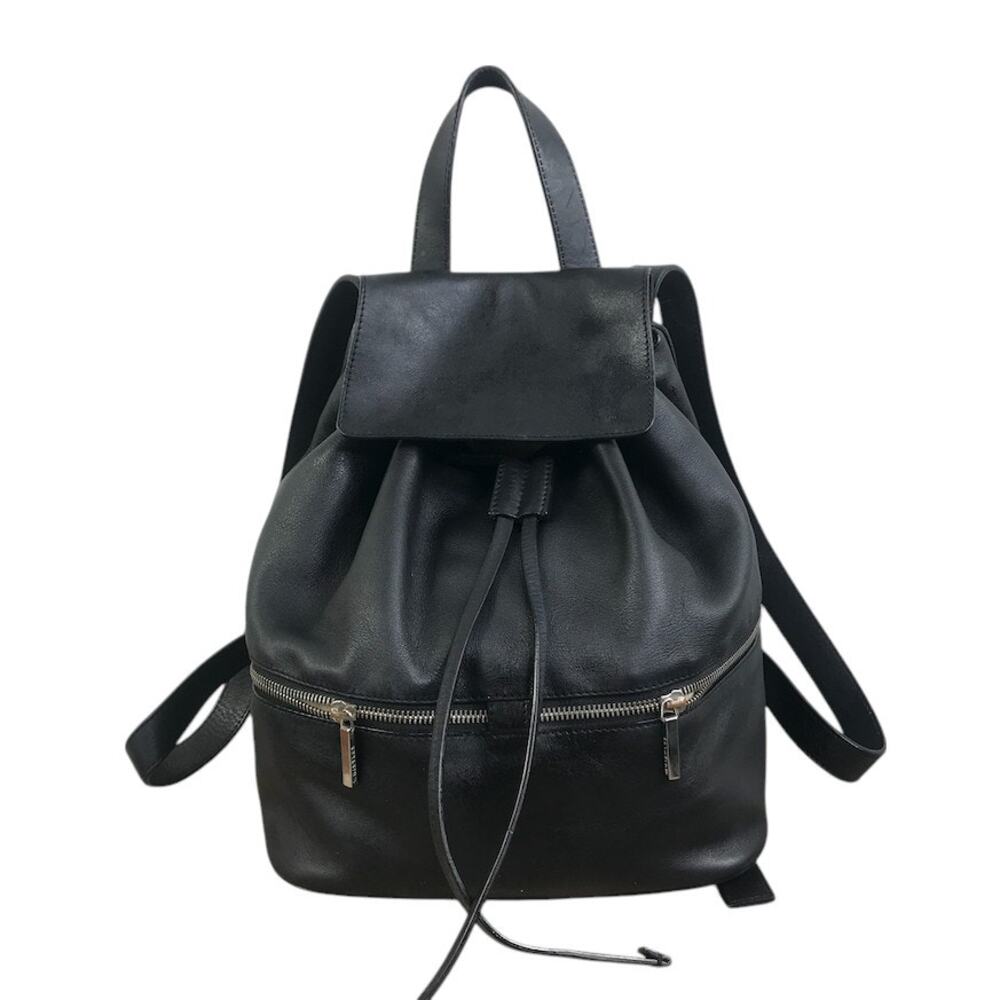 WHISTLES Cow Leather Backpack Black Drawstring Zip Academia Lifestyle Travel